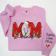 Lofaris Merry Christmas Glitter Mom Cute Sweatshirt And Kids Name On Sleeve Minimalist Cool Sweater Personalized Mother Day Gift For LTP01