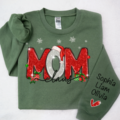 Lofaris Merry Christmas Glitter Mom Cute Sweatshirt And Kids Name On Sleeve Minimalist Cool Sweater Personalized Mother Day Gift For LTP01