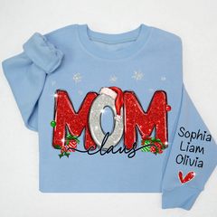 Lofaris Merry Christmas Glitter Mom Cute Sweatshirt And Kids Name On Sleeve Minimalist Cool Sweater Personalized Mother Day Gift For LTP01