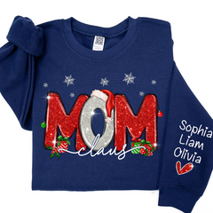 Lofaris Merry Christmas Glitter Mom Cute Sweatshirt And Kids Name On Sleeve Minimalist Cool Sweater Personalized Mother Day Gift For LTP01