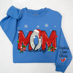 Lofaris Merry Christmas Glitter Mom Cute Sweatshirt And Kids Name On Sleeve Minimalist Cool Sweater Personalized Mother Day Gift For LTP01