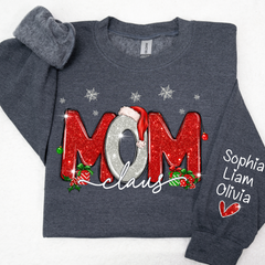 Lofaris Merry Christmas Glitter Mom Cute Sweatshirt And Kids Name On Sleeve Minimalist Cool Sweater Personalized Mother Day Gift For LTP01