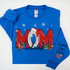 Lofaris Merry Christmas Glitter Mom Cute Sweatshirt And Kids Name On Sleeve Minimalist Cool Sweater Personalized Mother Day Gift For LTP01