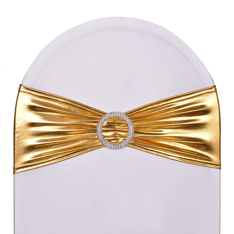 Lofaris Metallic Gold Spandex Banquet Chair Sashes Bands Bows