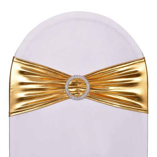 Lofaris Metallic Gold Spandex Banquet Chair Sashes Bands Bows