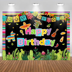 Lofaris Mexican Fiesta Colored Flag Cactus Birthday Backdrop