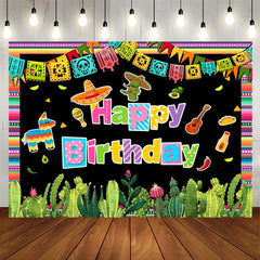 Lofaris Mexican Fiesta Colored Flag Cactus Birthday Backdrop
