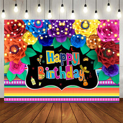 Lofaris Mexico Multicolor Floral Happy Birthday Backdrop