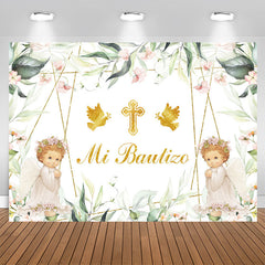 Lofaris Mi Bautizo Angels Green Plants Baptism Backdrop