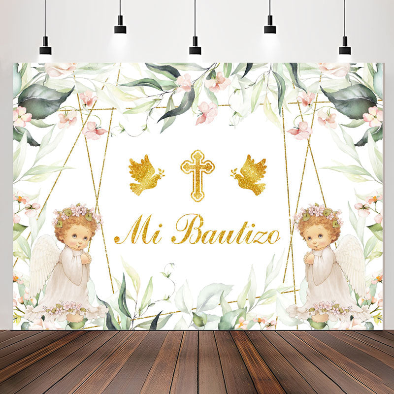 Lofaris Mi Bautizo Angels Green Plants Baptism Backdrop