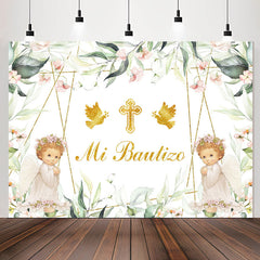 Lofaris Mi Bautizo Angels Green Plants Baptism Backdrop
