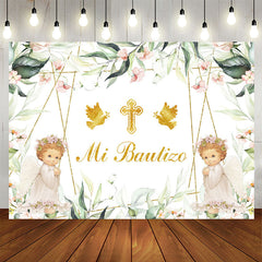 Lofaris Mi Bautizo Angels Green Plants Baptism Backdrop