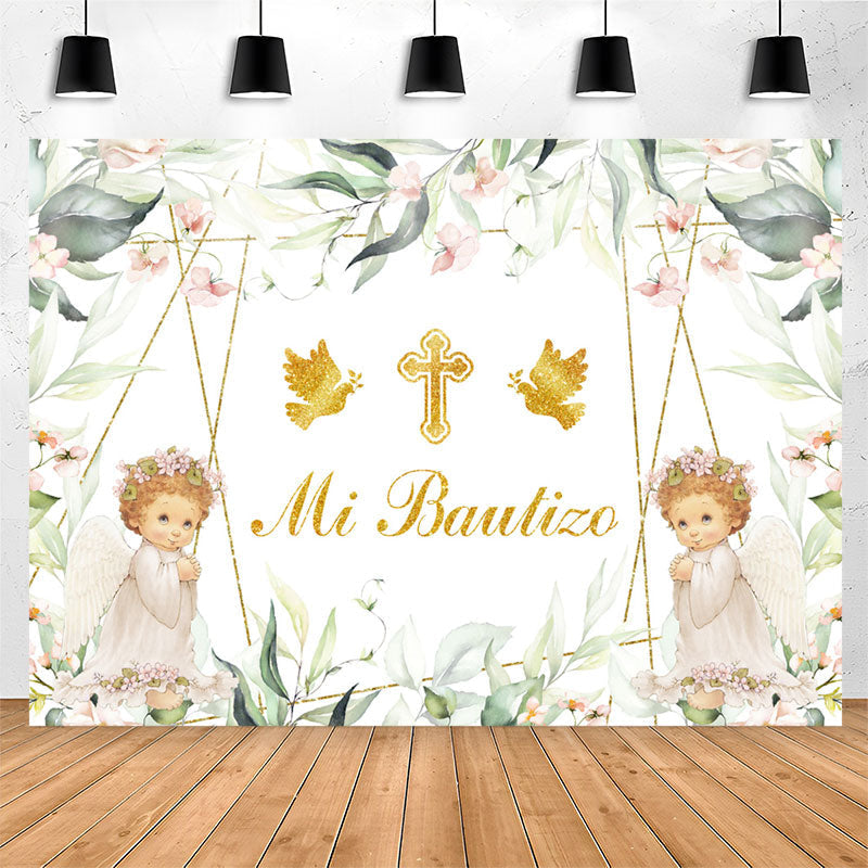 Lofaris Mi Bautizo Angels Green Plants Baptism Backdrop