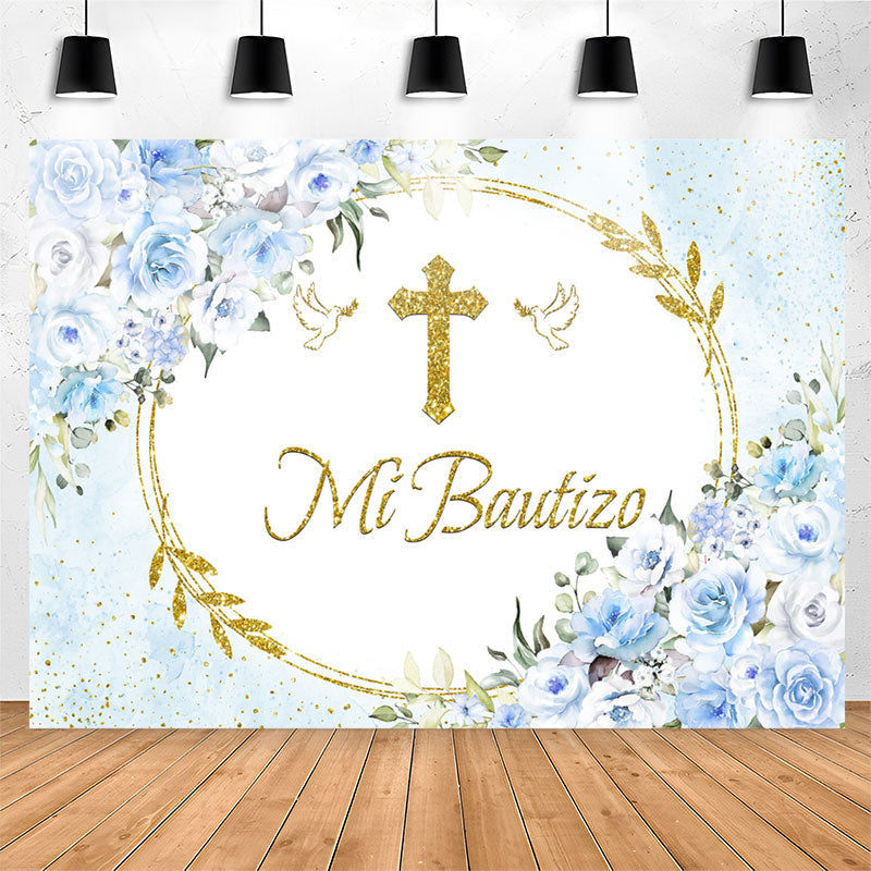 Lofaris Mi Bautizo Blue Floral Dove Sequin Baptism Backdrop