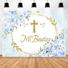 Lofaris Mi Bautizo Blue Floral Dove Sequin Baptism Backdrop