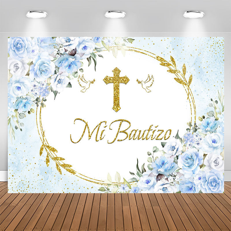 Lofaris Mi Bautizo Blue Floral Dove Sequin Baptism Backdrop
