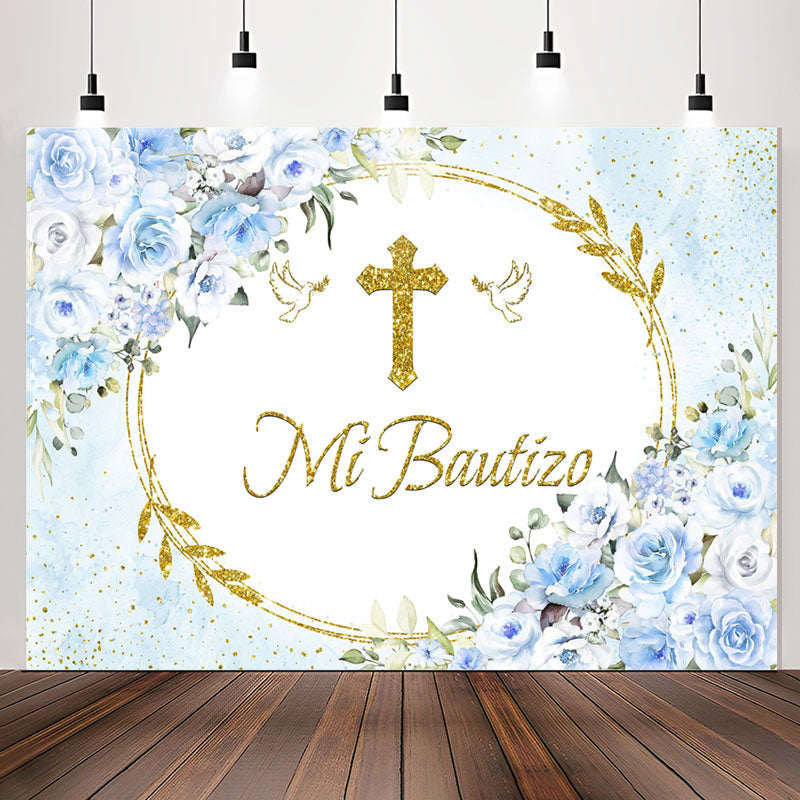 Lofaris Mi Bautizo Blue Floral Dove Sequin Baptism Backdrop