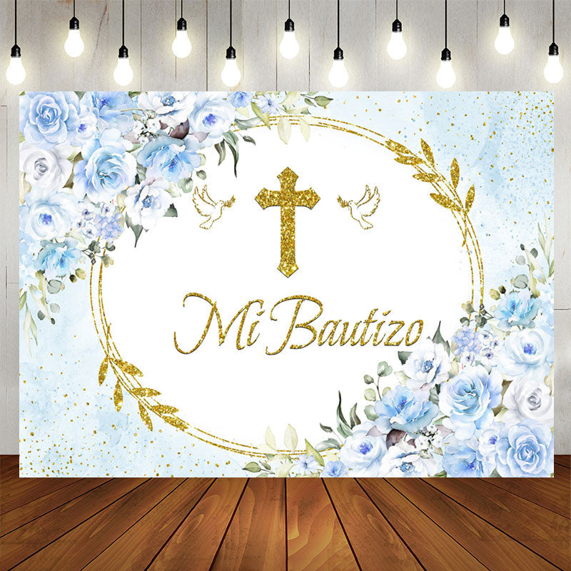 Lofaris Mi Bautizo Blue Floral Dove Sequin Baptism Backdrop