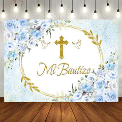 Lofaris Mi Bautizo Blue Floral Dove Sequin Baptism Backdrop
