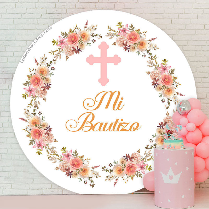 Lofaris Mi Bautizo Floral Baptism Round Backdrop Cover