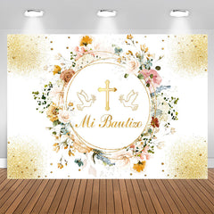 Lofaris Mi Bautizo Floral Garland Golden Baptism Backdrop