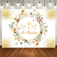 Lofaris Mi Bautizo Floral Garland Golden Baptism Backdrop