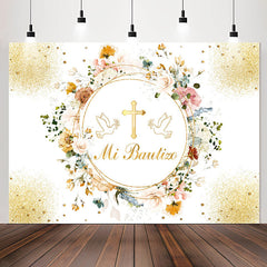 Lofaris Mi Bautizo Floral Garland Golden Baptism Backdrop