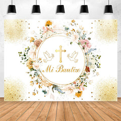 Lofaris Mi Bautizo Floral Garland Golden Baptism Backdrop