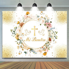 Lofaris Mi Bautizo Floral Garland Golden Baptism Backdrop