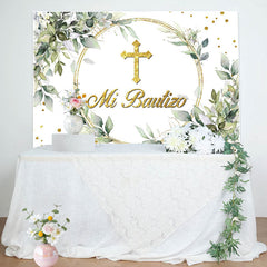 Lofaris Mi Bautizo Greeny Gold Cross Baptism Backdrop