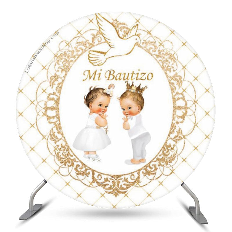 Lofaris Mi Bautizo Pigeon White Gold Baptism Round Backdrop