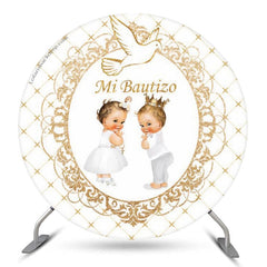 Lofaris Mi Bautizo Pigeon White Gold Baptism Round Backdrop