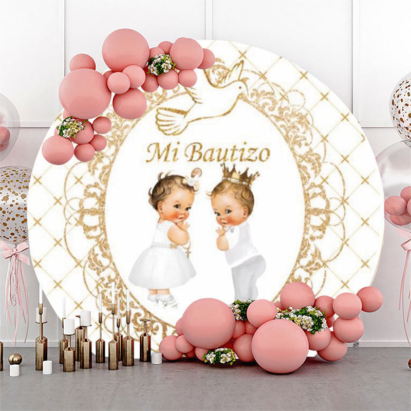 Lofaris Mi Bautizo Pigeon White Gold Baptism Round Backdrop