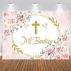 Lofaris Mi Bautizo Pink Floral Dove Sequin Baptism Backdrop