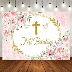 Lofaris Mi Bautizo Pink Floral Dove Sequin Baptism Backdrop