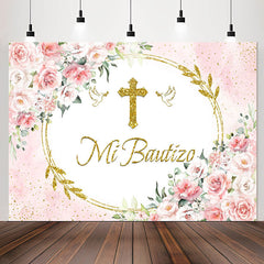 Lofaris Mi Bautizo Pink Floral Dove Sequin Baptism Backdrop