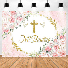 Lofaris Mi Bautizo Pink Floral Dove Sequin Baptism Backdrop