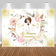 Lofaris Mi Primera Comunion Floral Glitter Baptism Backdrop