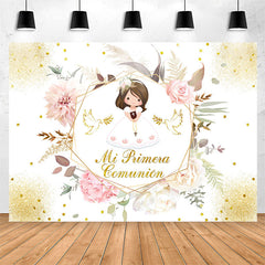 Lofaris Mi Primera Comunion Floral Glitter Baptism Backdrop