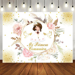 Lofaris Mi Primera Comunion Floral Glitter Baptism Backdrop