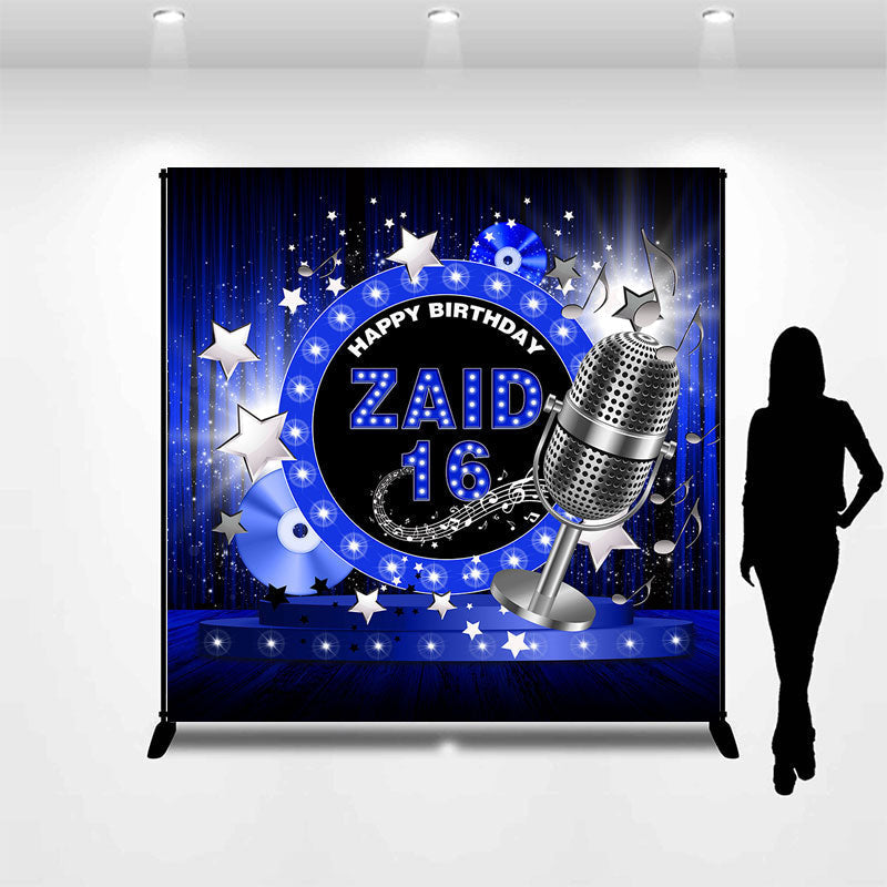 Lofaris Microphone Blue Stage Custom 16th Birthday Backdrop