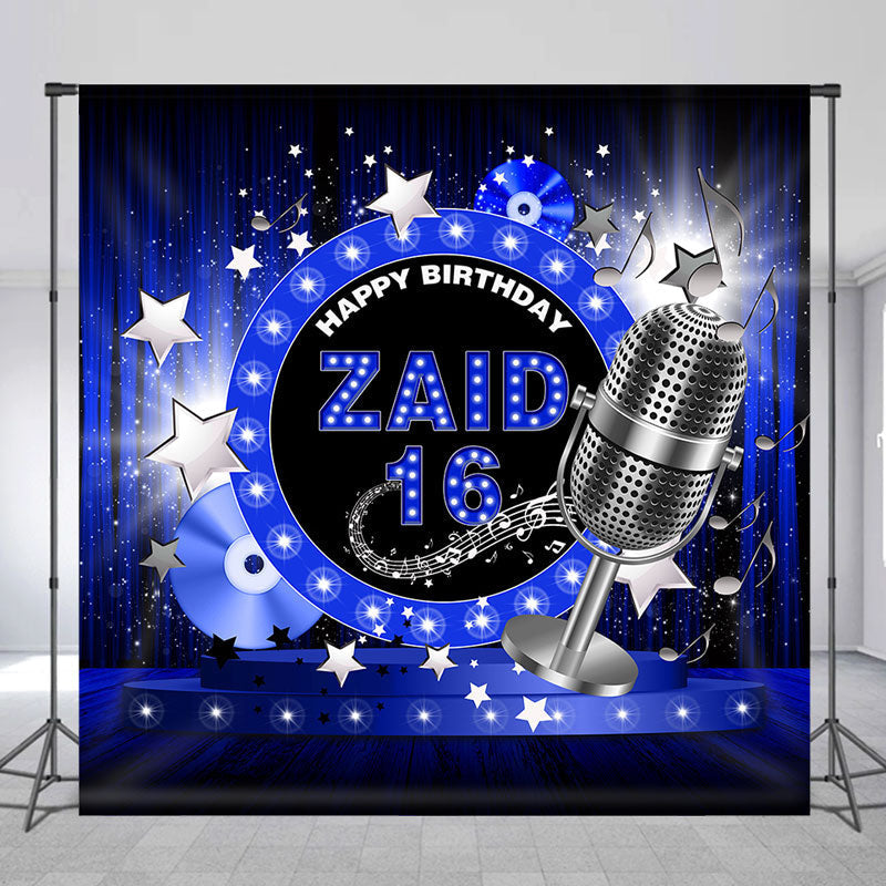 Lofaris Microphone Blue Stage Custom 16th Birthday Backdrop