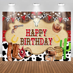 Lofaris Milch Cow Brown Boots Wood Happy Birthday Backdrop