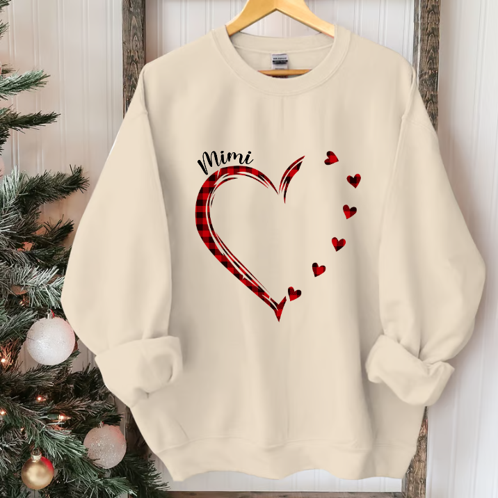 Lofaris Red Plaid Heart Gift For Mimi Custom Name Sweatshirt