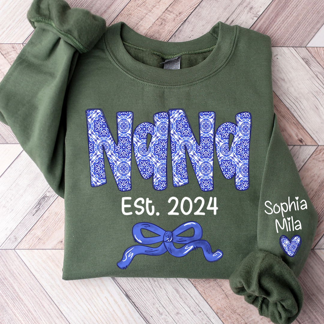 Lofaris Mimi Blue Floral Est Grandkid Name Custom Sweatshirt