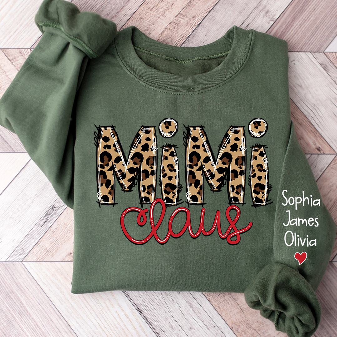 Lofaris Merry Christmas Mimi Claus Leopard Sweatshirt with Grandkids