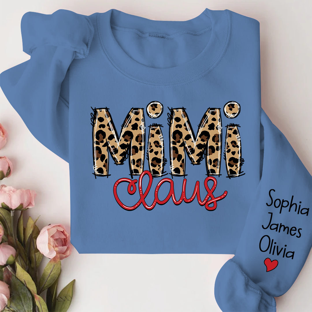Lofaris Merry Christmas Mimi Claus Leopard Sweatshirt with Grandkids
