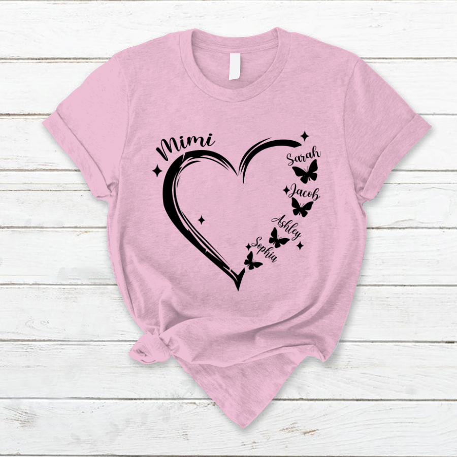 Lofaris Mimi Grandkids Hearts Butterfly Mothers Day T-Shirt