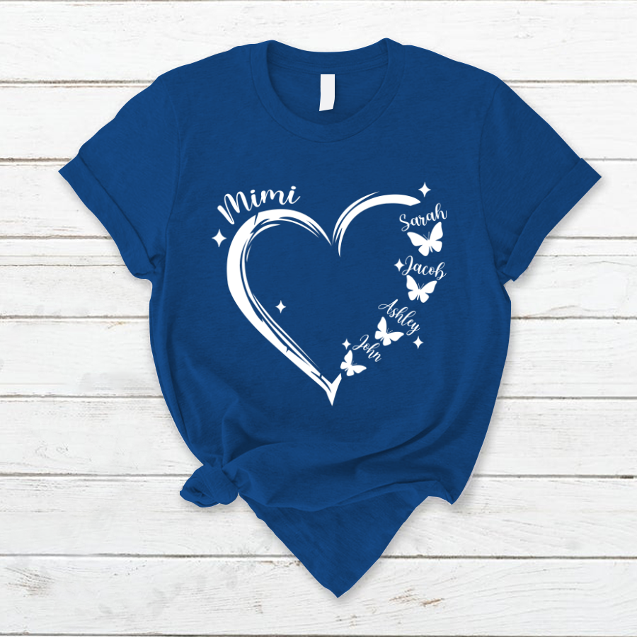 Lofaris Mimi Grandkids Hearts Butterfly Mothers Day T-Shirt