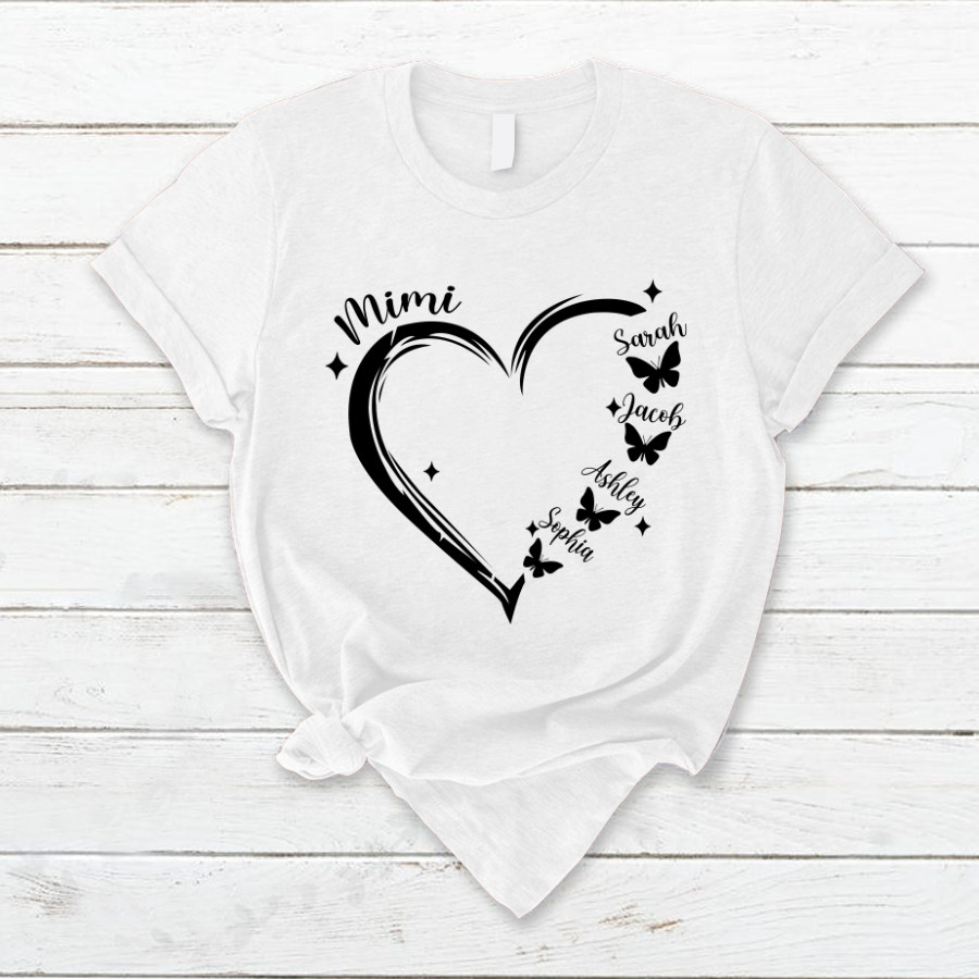 Lofaris Mimi Grandkids Hearts Butterfly Mothers Day T-Shirt